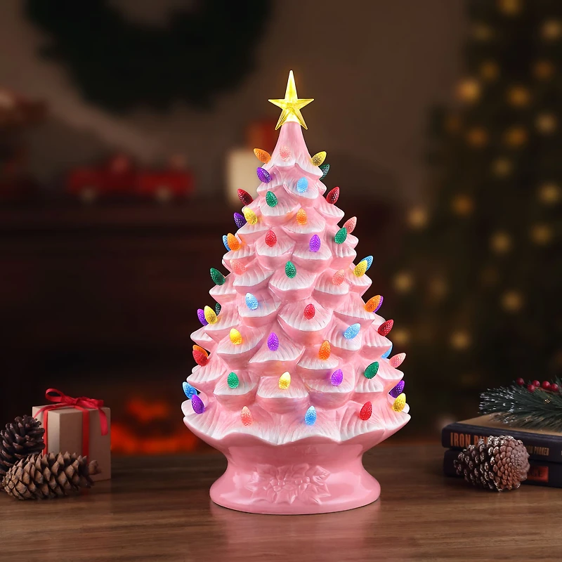 24" Pink Lit Nostalgic Christmas Tree