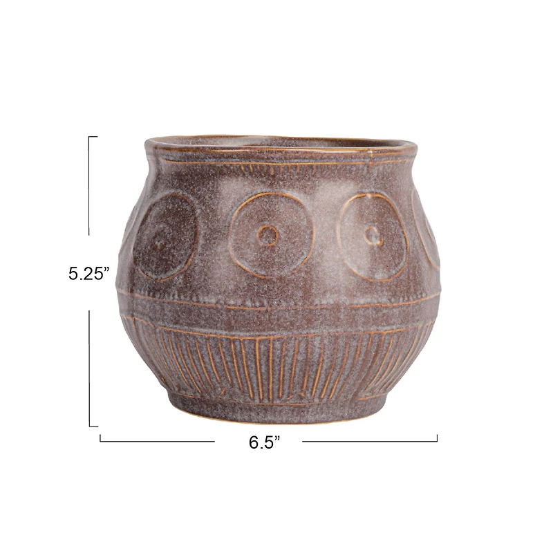 Hello Honey® 6.5" Plum Reactive Glaze Pattern Debossed Stoneware Planter