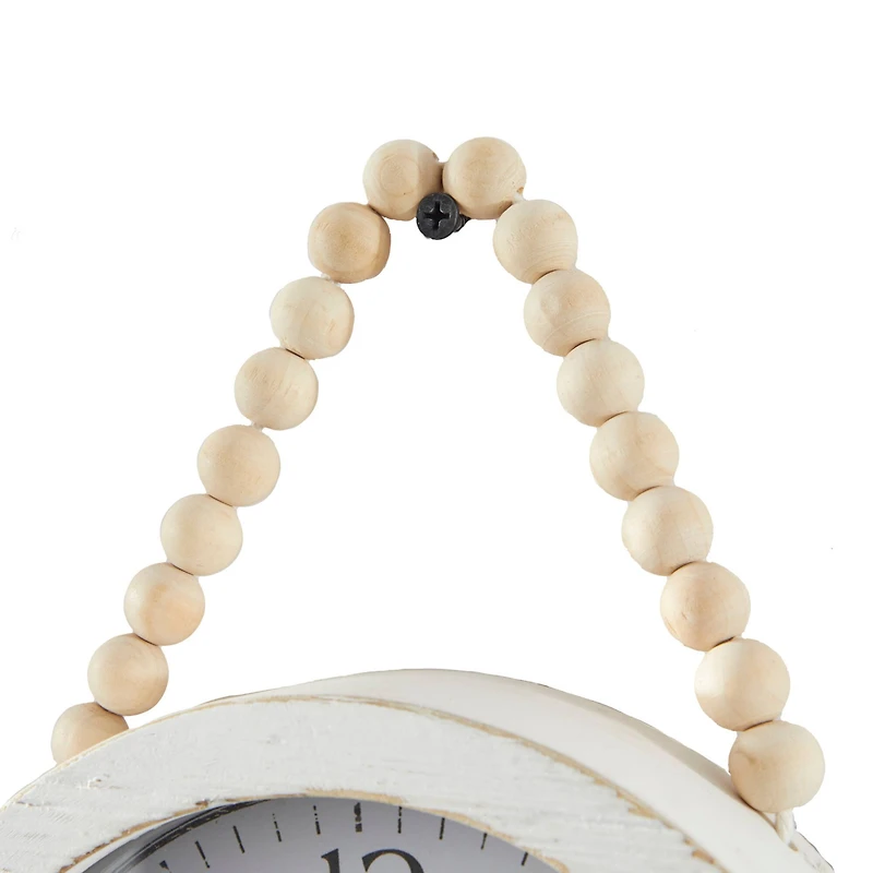 10" Traditional White Wood Wall Clock with Rope Strap Set