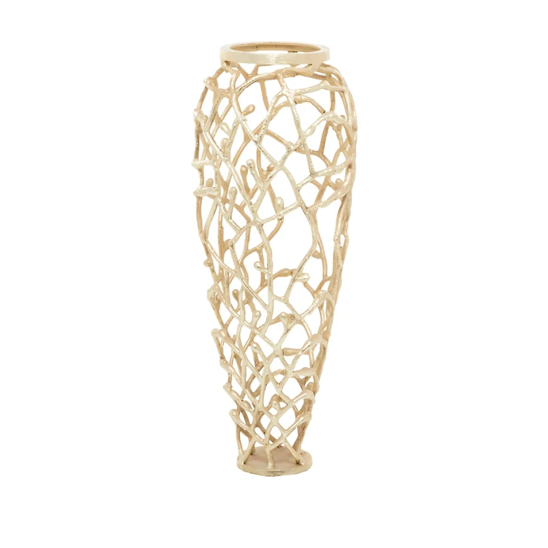 Gold Aluminum Contemporary Vase, 9" x 9" x 23"