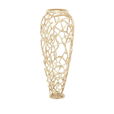 Gold Aluminum Contemporary Vase, 9" x 9" x 23"