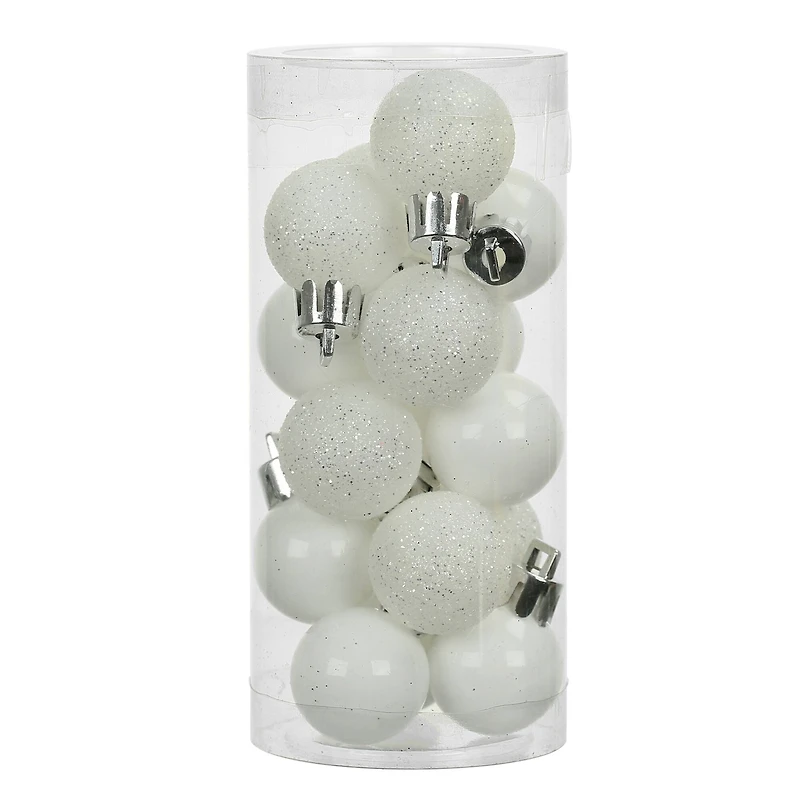 16 Pack 25mm Mini White Plastic Ball Ornaments by Ashland®