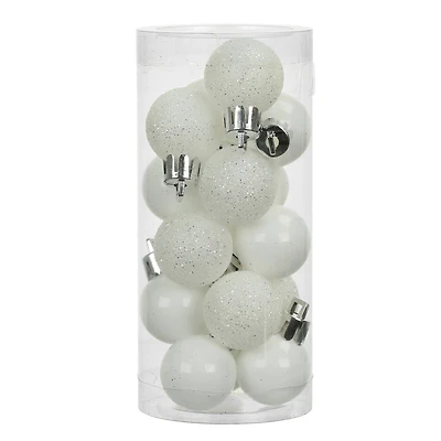 16 Pack 25mm Mini White Plastic Ball Ornaments by Ashland®