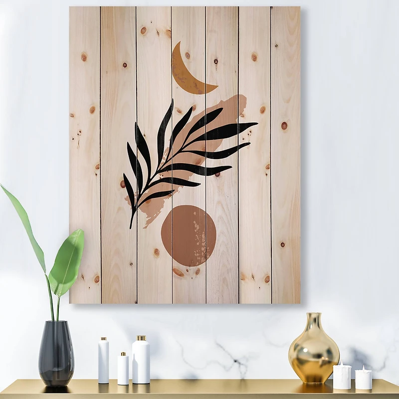 Designart - Abstact Minimal Sun, Moon & Tropical Palm Leaf I