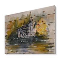 Designart - Castle By The Lake With Autumn Trees