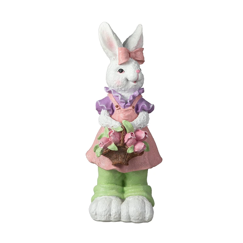 Glitzhome® 17.5" Easter Bunny Girl with Flower Basket Table Décor