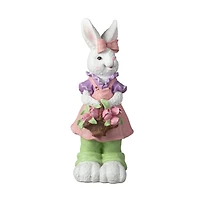 Glitzhome® 17.5" Easter Bunny Girl with Flower Basket Table Décor