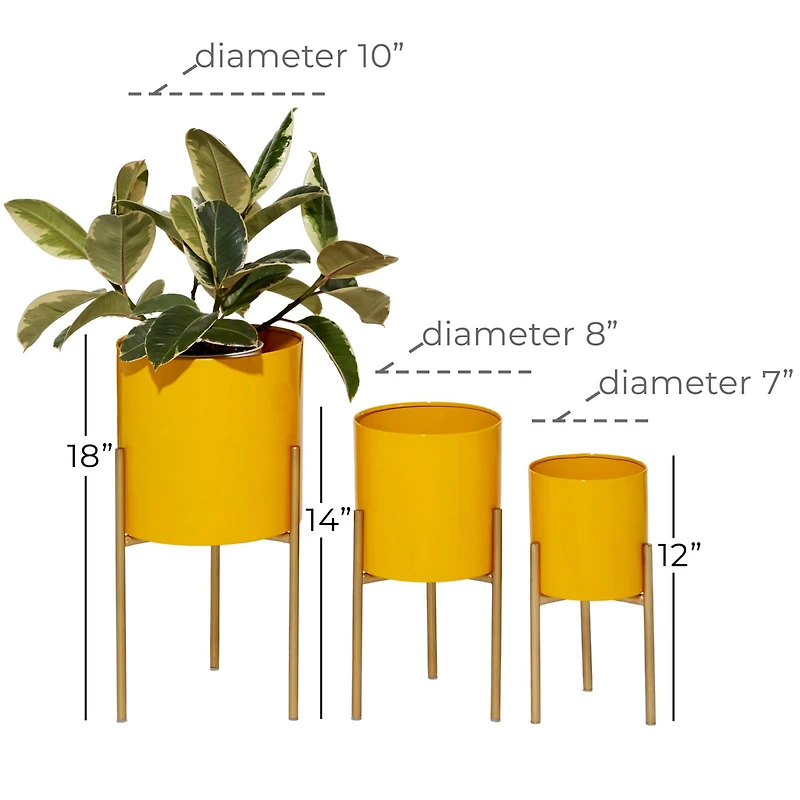 Yellow Metal Contemporary Planter Set