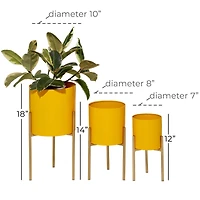 Yellow Metal Contemporary Planter Set