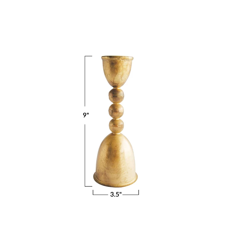 Hello Honey® 9" Brass Finish Round Distressed Metal Taper Candleholder