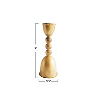 Hello Honey® 9" Brass Finish Round Distressed Metal Taper Candleholder
