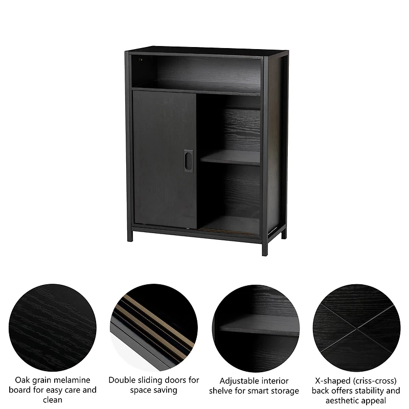 Glitzhome® 32" Black Double Door Modern Storage Floor Cabinet