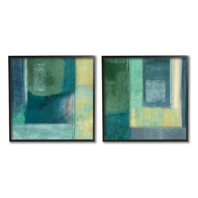 Stupell Industries Blue, Green, & Yellow Asymmetric Abstract Shapes Framed Wall Art Set