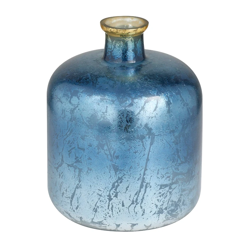Blue Glass Coastal Vase, 12" x 10" x 10"