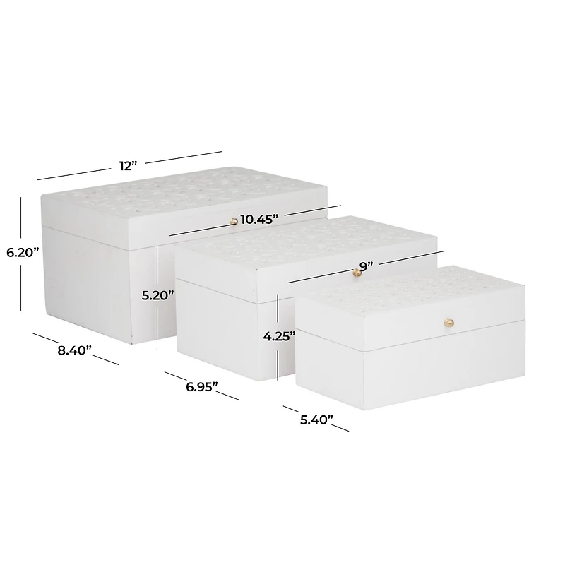 Novogratz White Wood Intricate Carved Box with Hinged Lid Set