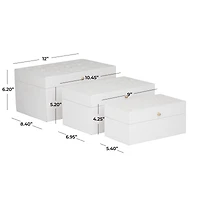 Novogratz White Wood Intricate Carved Box with Hinged Lid Set