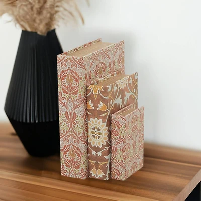 Orange Floral Faux Leather Faux Book Box Set