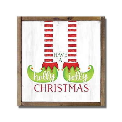 Have a Holly Jolly Christmas Elf Framed Wood Plaque