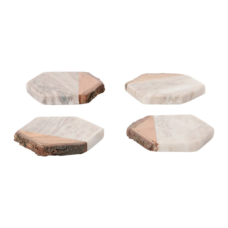 Hello Honey® 4" Hexagon Marble & Acacia Wood Coasters Set