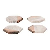 Hello Honey® 4" Hexagon Marble & Acacia Wood Coasters Set