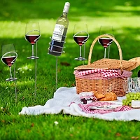 Mind Reader Silver 5-Piece Set Picnic Metal Wine Sticks Holder for Wine Bottle & Wine Glasses