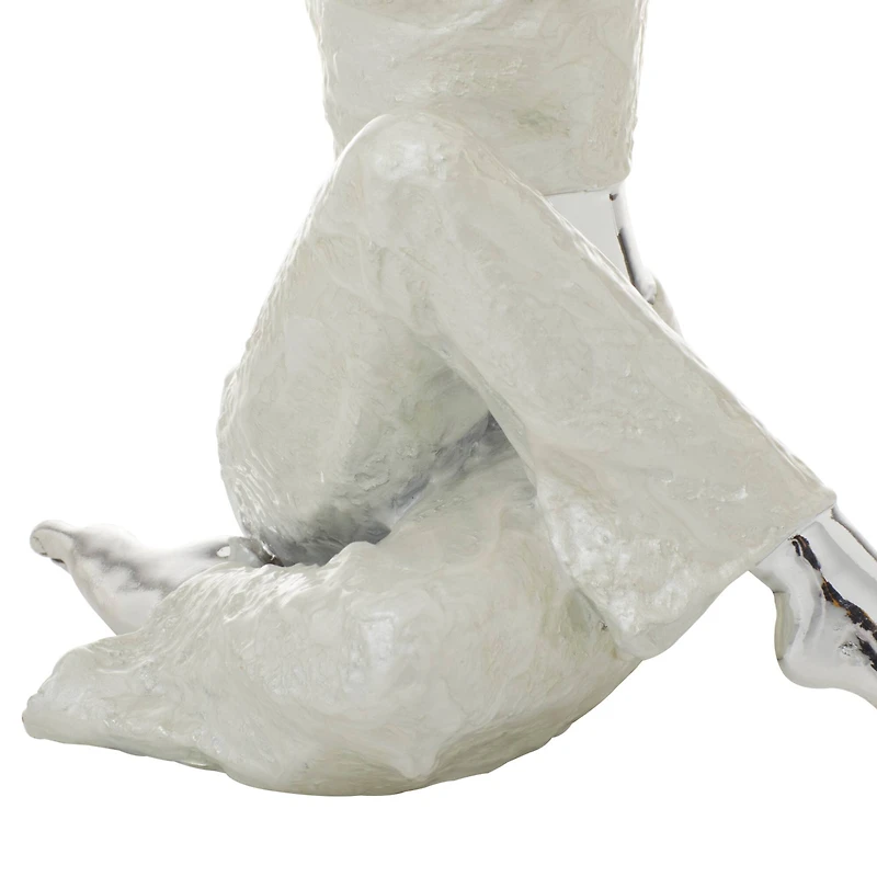 Set of 2 Silver Polystone Glam Yoga Sculpture, 7" x 16"