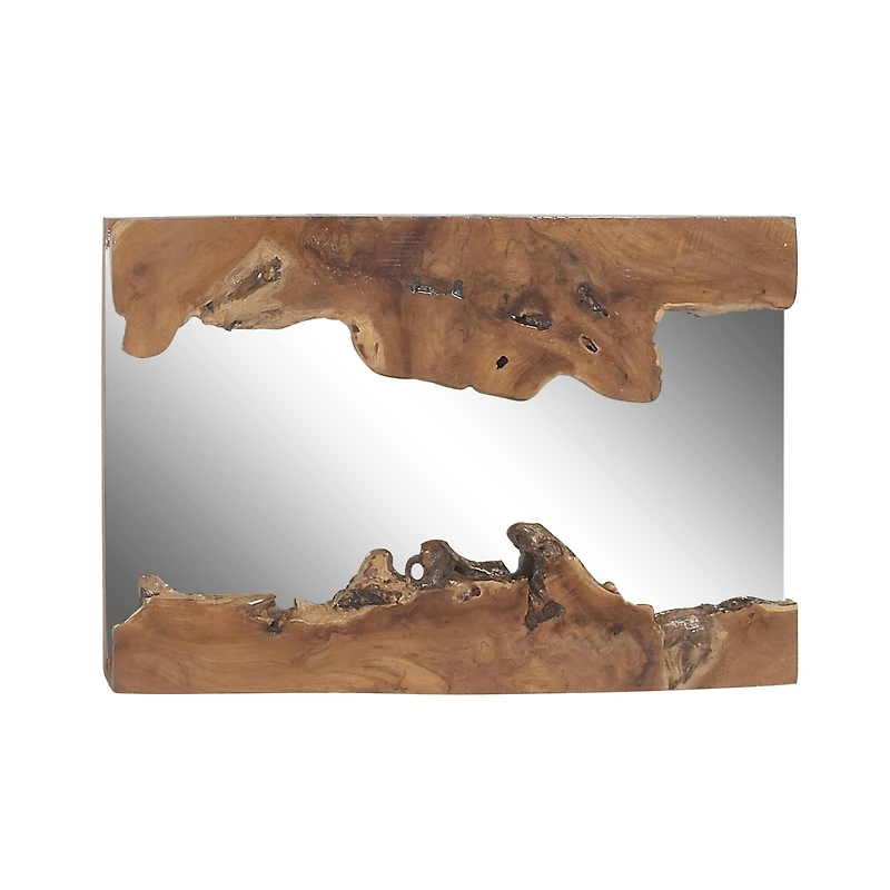 48" Brown Rustic Teak Wood Wall Mirror