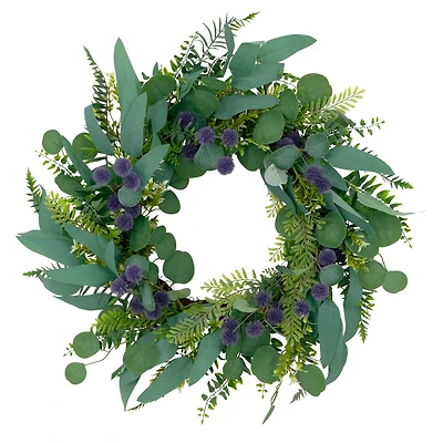 24'' Green and Purple Echinops Floral Spring Door Wreath