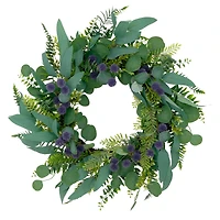 24'' Green and Purple Echinops Floral Spring Door Wreath