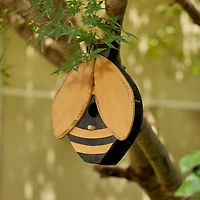 Glitzhome® 11.75" Distressed Wood Bee-Shaped Birdhouse