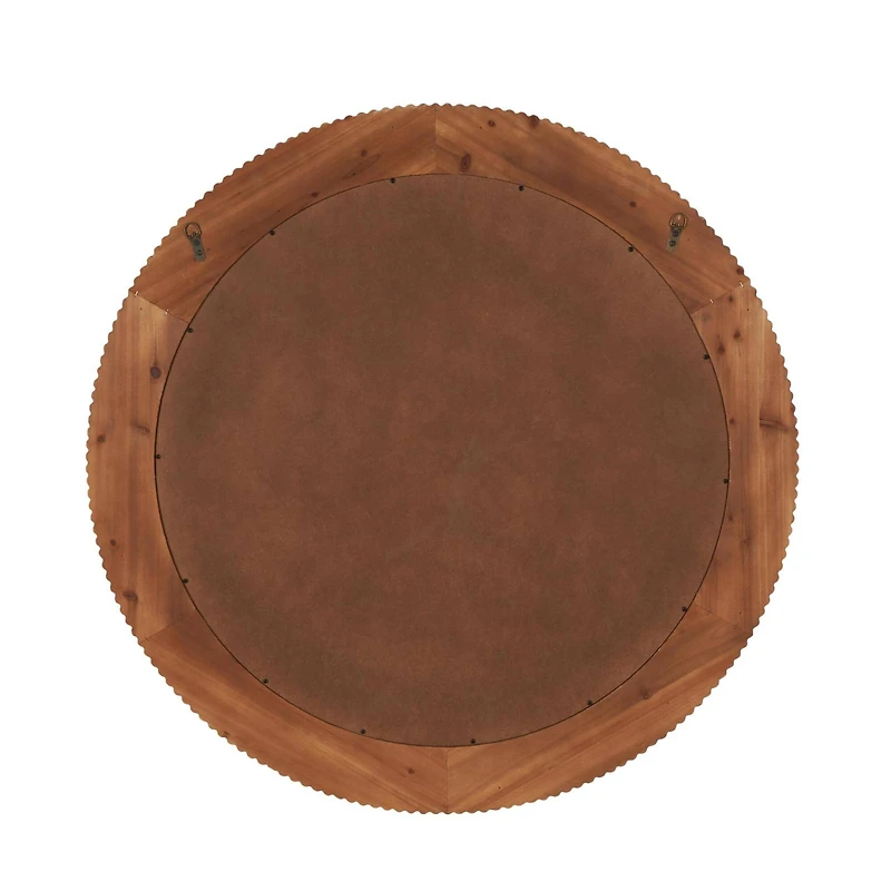  43" Brown Wood  Fluted Room Wall Mirror with Scalloped Edge