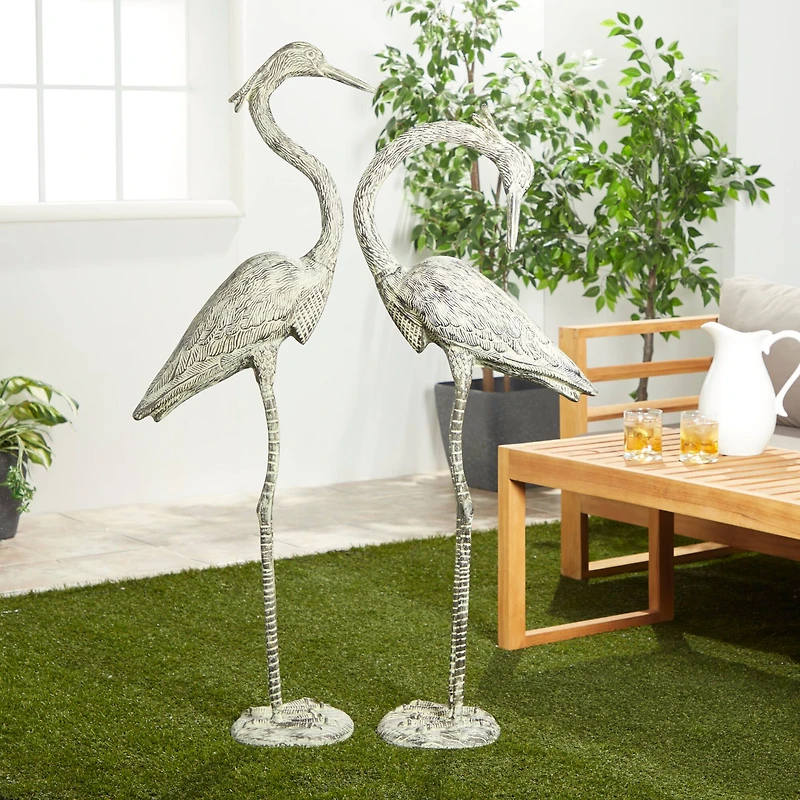 Yellow Aluminum Coastal Bird Garden Sculpture Set