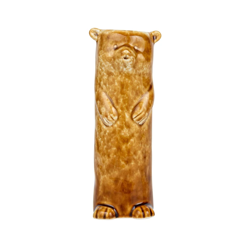 Hello Honey® 7" Brown Reactive Crackle Glaze Stoneware Bear Vase
