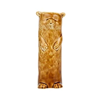 Hello Honey® 7" Brown Reactive Crackle Glaze Stoneware Bear Vase