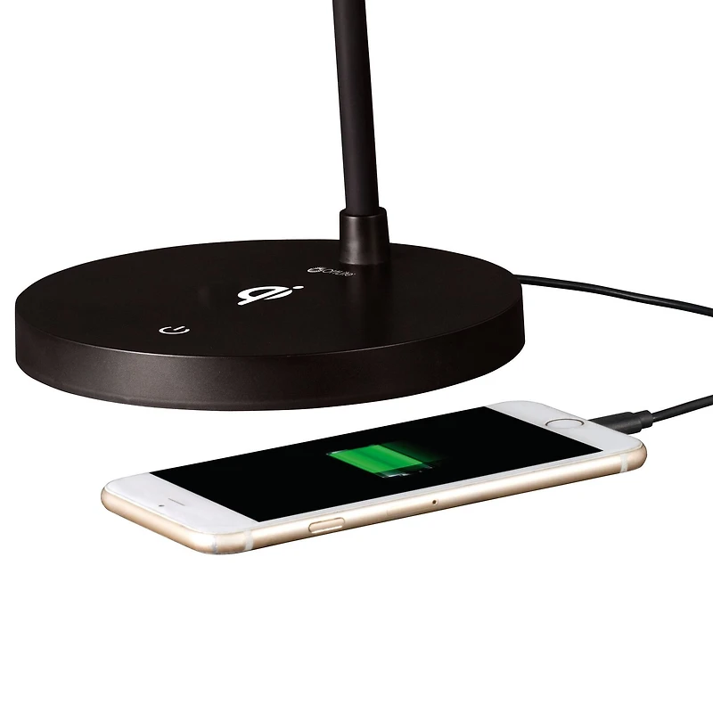 OttLite Wellness Series 17" Black Shine LED Desk Lamp with Wireless Charging