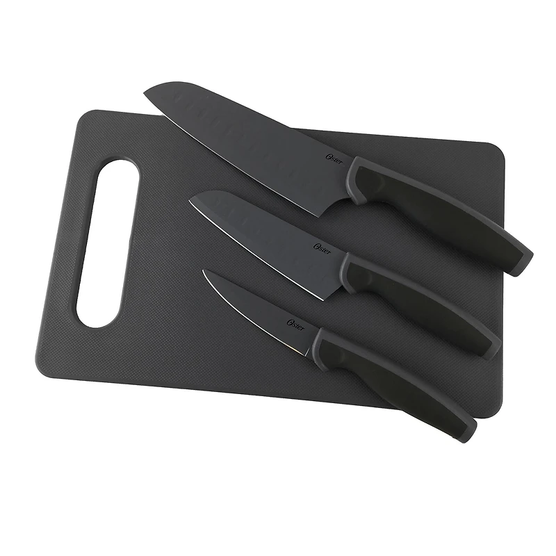 Oster Slice Craft 4-Piece Black Cutlery Knife Set with Cutting Board