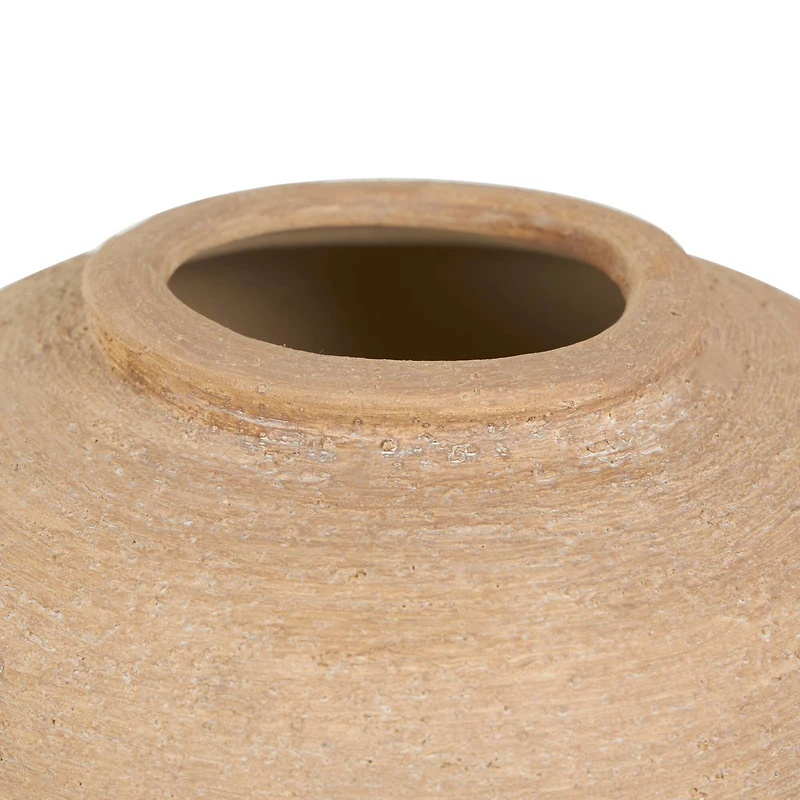 12" Beige Ceramic Wide Textured Vase