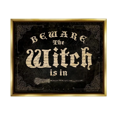 Stupell Industries Beware The Witch Vintage Phrase Framed Floater Canvas Wall Art