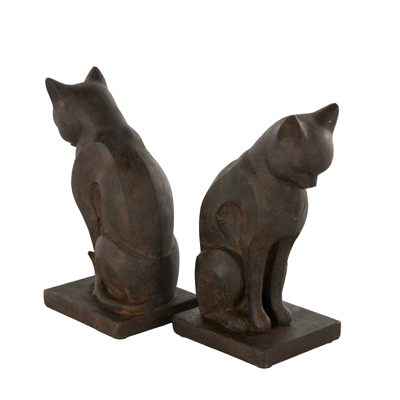 7.75" Dark Brown Cat Frowning Bookend Set with Copper Accents