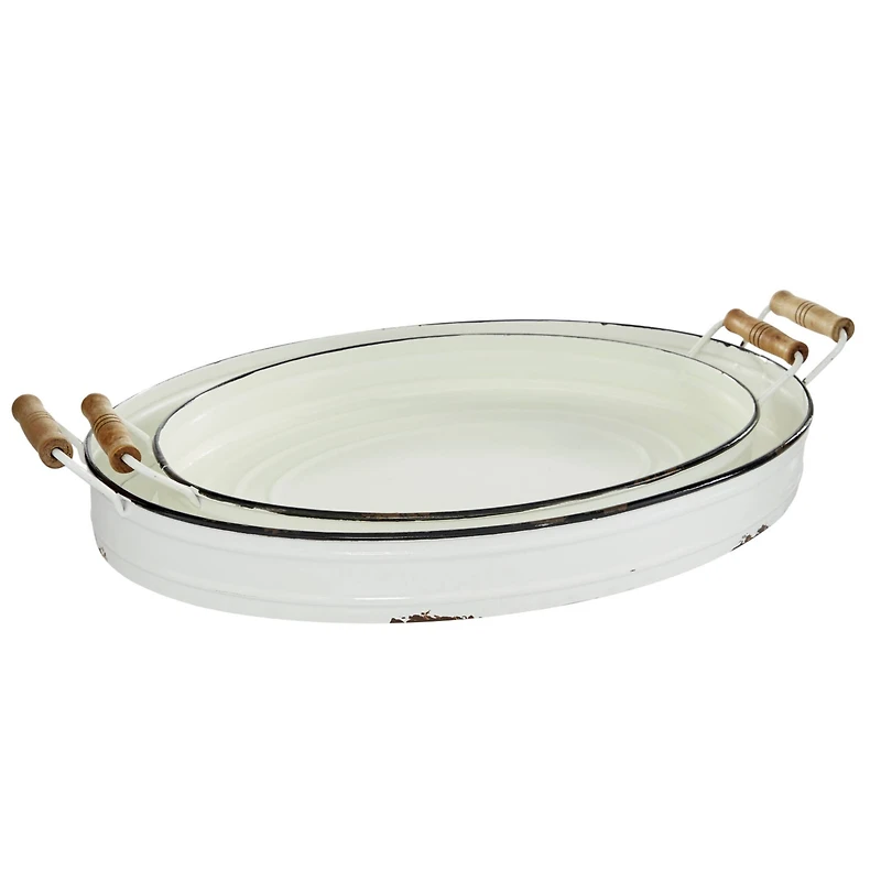 White Metal Farmhouse Tray Set