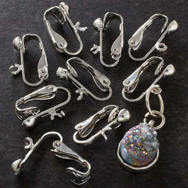 12 Packs: 14 ct. (168 total) Rhodium Clip-On Earrings with Loop by Bead Landing™