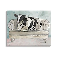 Stupell Industries Dairy Farm Cow Resting Glam Couch Green Grey Canvas Wall Art