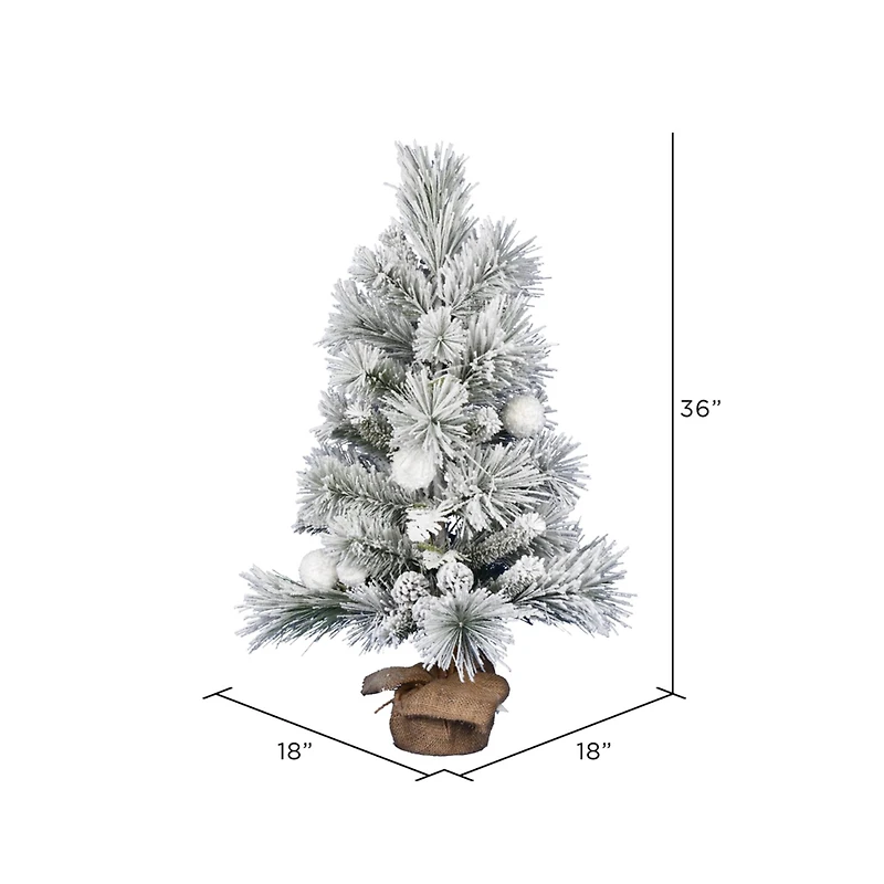 3ft. Unlit Frosted Beacon Pine with Snowballs & Pinecones Artificial Christmas Tree in Burlap Base