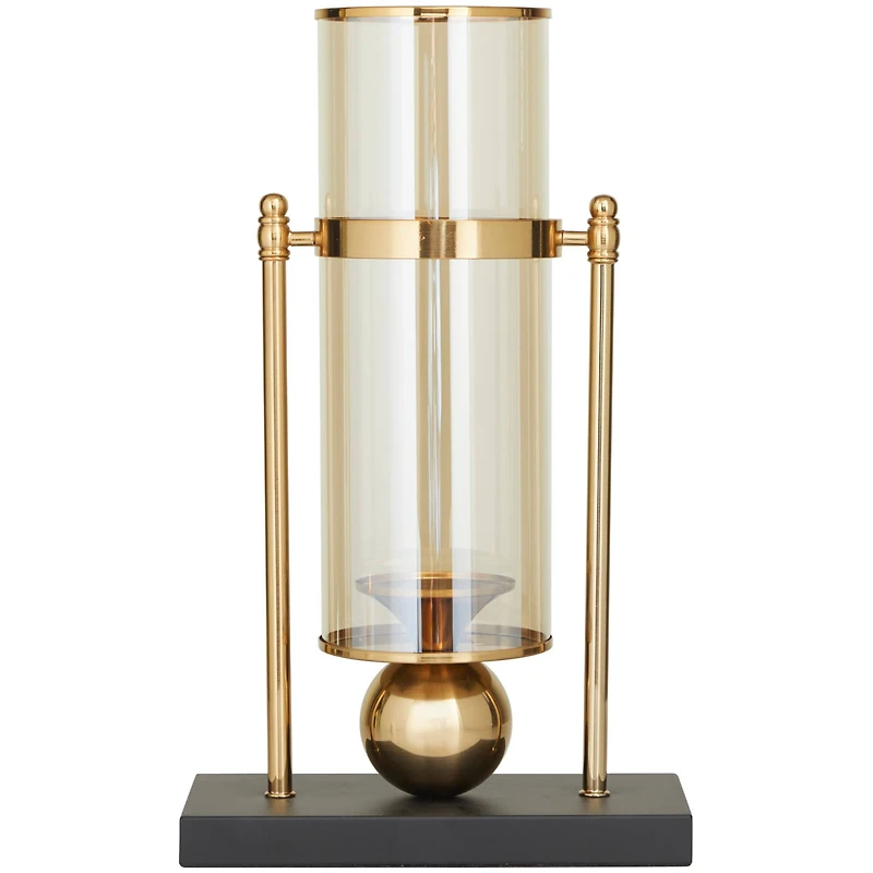 CosmoLiving by Cosmopolitan 17" Gold Metal Pillar Hurricane Lamp with Metal Stand