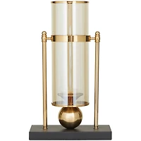 CosmoLiving by Cosmopolitan 17" Gold Metal Pillar Hurricane Lamp with Metal Stand