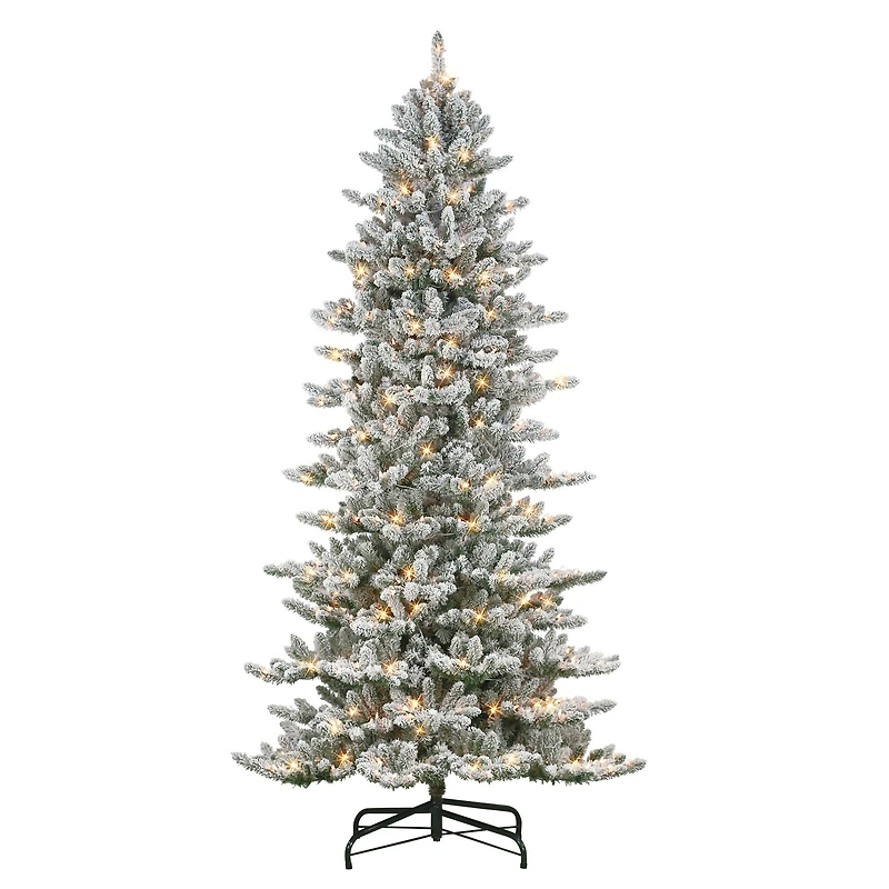 9ft. Pre-Lit Slim Flocked Royal Majestic Artificial Spruce Christmas Tree, Clear Lights
