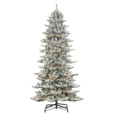9ft. Pre-Lit Slim Flocked Royal Majestic Artificial Spruce Christmas Tree, Clear Lights