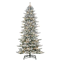9ft. Pre-Lit Slim Flocked Royal Majestic Artificial Spruce Christmas Tree, Clear Lights