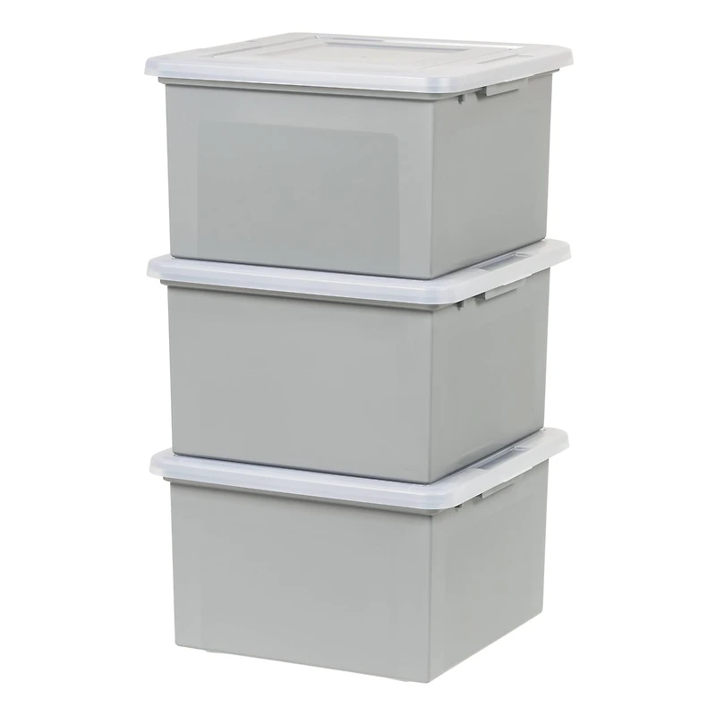IRIS Gray Snap Tight Plastic Letter & Legal File Organizer Box, 3ct.