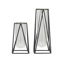 CosmoLiving by Cosmopolitan Set of 2 Black Iron Modern Vase, 13" x 5" x 5"